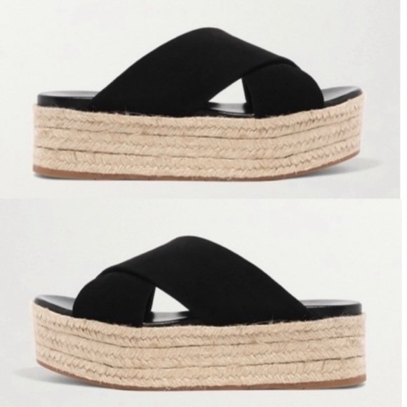 MIU MIU Suede Espadrille Platform Slip on Slides Sandals Black size 8 NEW - Picture 3 of 14
